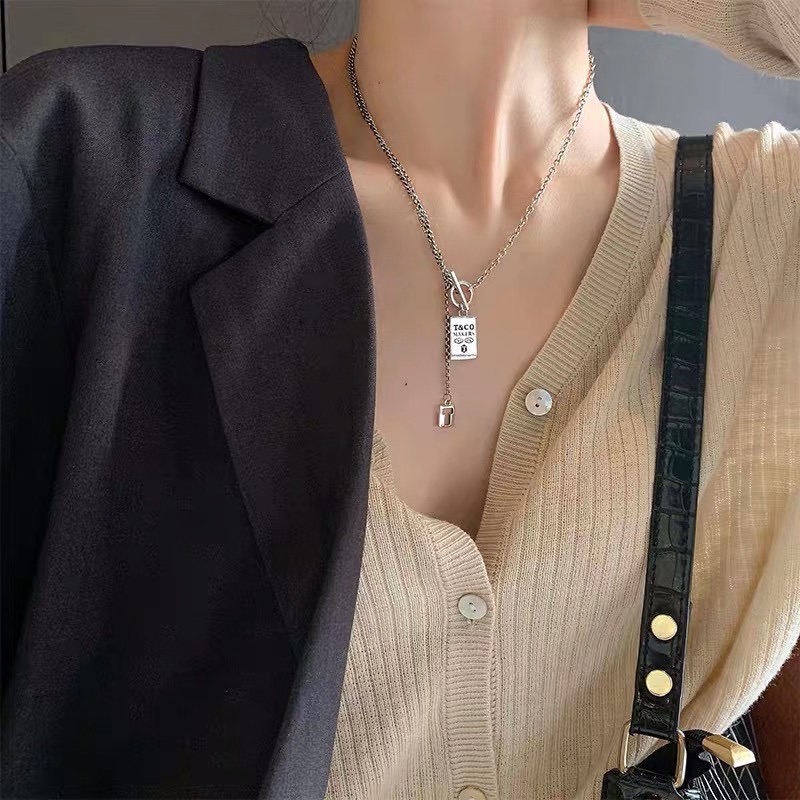 UKI SILVER and Ji S925 sterling silver retro square T letter necklace Specification image
