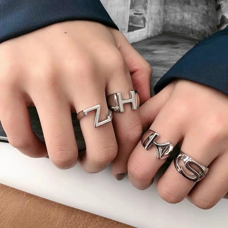 UKI SILVER and Season S925 sterling silver personalized heavy Industry letter ring 💍 details Picture