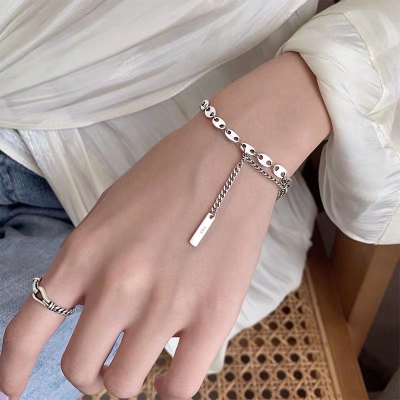 UKI SILVER  与季S925纯银猪鼻子流苏吊牌手链