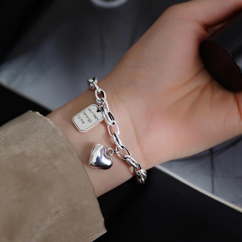 UKI SILVER and Ji S925 sterling silver personalized square card, heart-shaped bracelet Item Picture