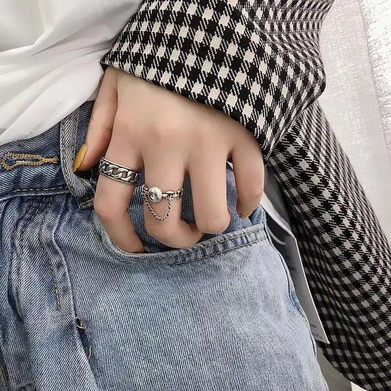 UKI SILVER and Season S925 sterling silver smooth plate chain tassel ring Specification image