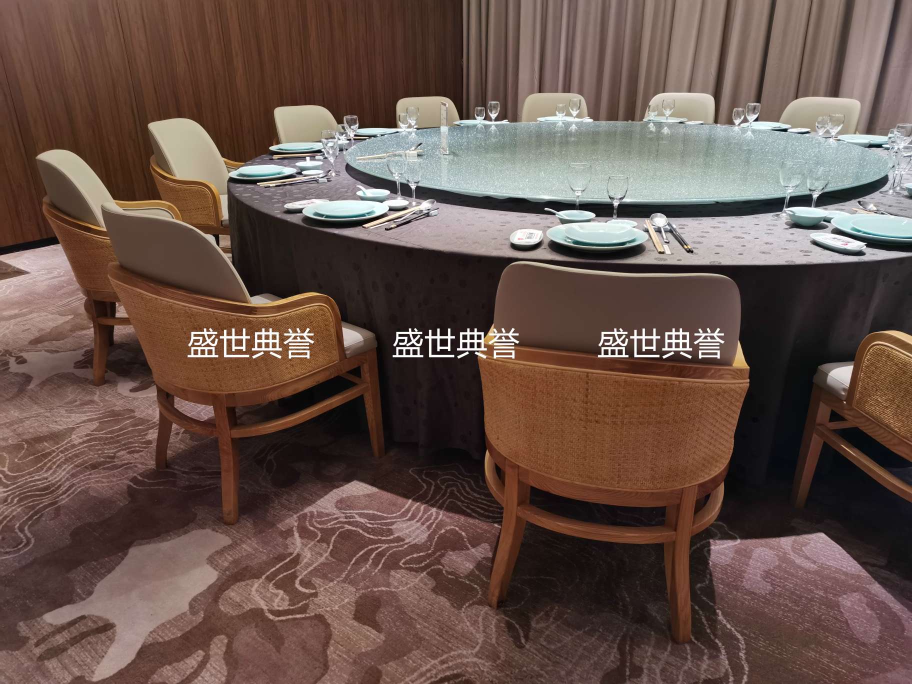 上海星级酒店实木餐桌椅国际大饭店包厢实木藤编椅子白蜡木扶手藤椅详情图10