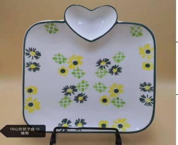 Ceramic dumpling plate 10-inch heart-shaped square dumpling plate Item Picture