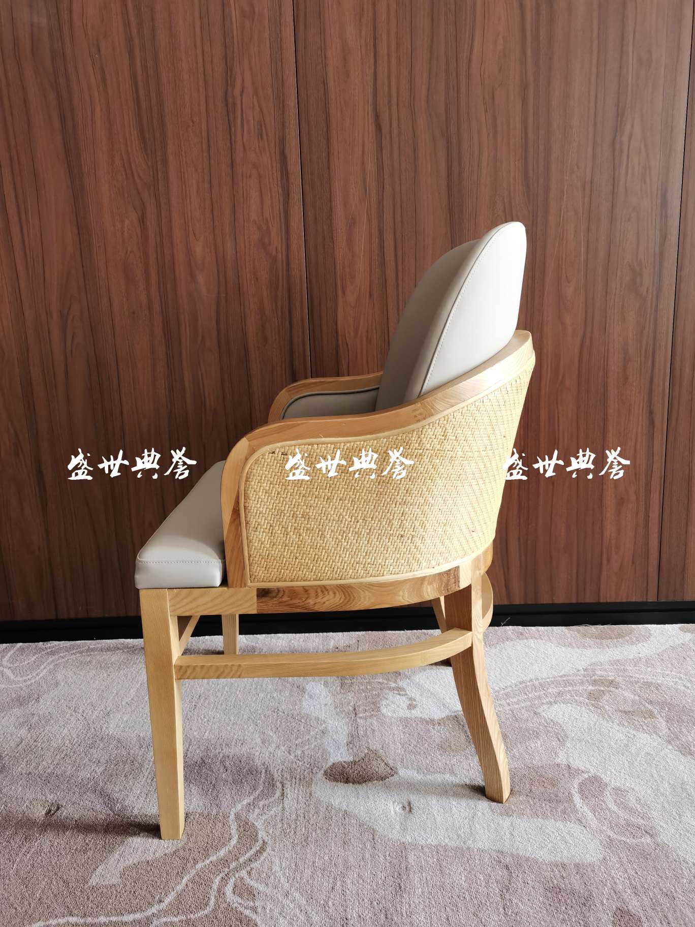 上海星级酒店实木餐桌椅国际大饭店包厢实木藤编椅子白蜡木扶手藤椅详情图3