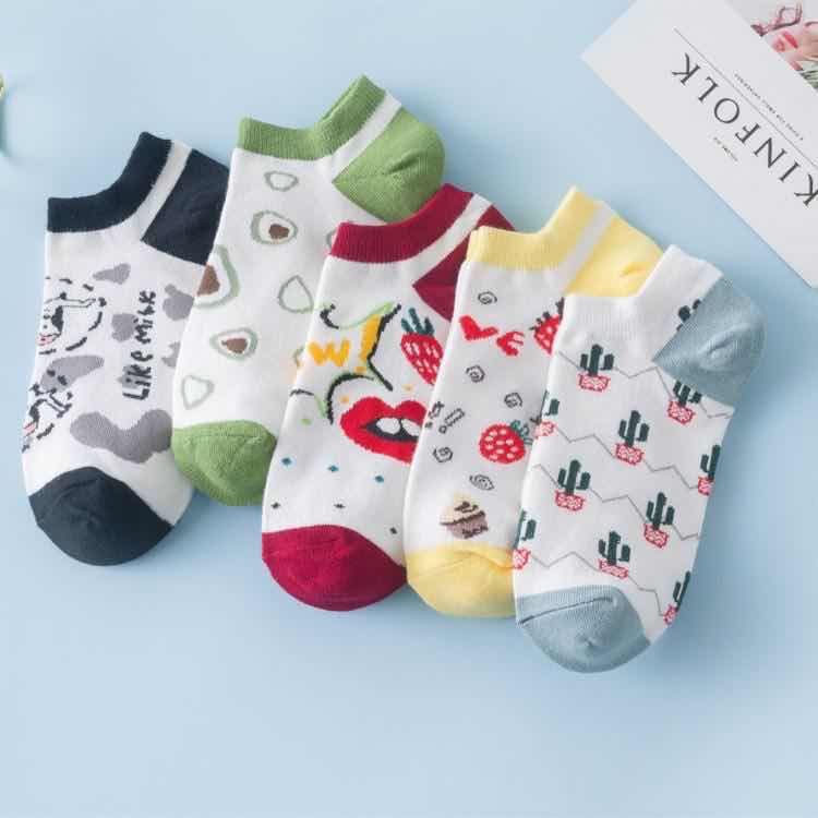 新款火烈鸟红色格子浅口女袜舒适透气女船袜详情图1