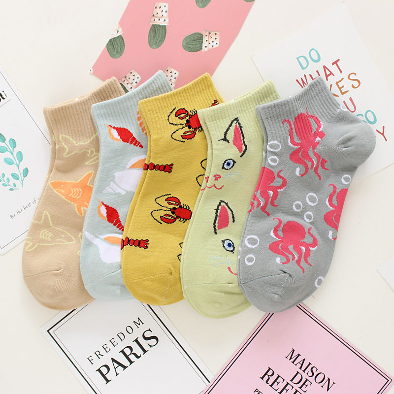 新款火烈鸟红色格子浅口女袜舒适透气女船袜详情图4