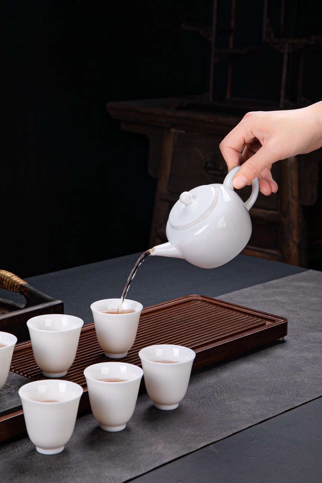 高档茶具套装/羊脂玉茶具/套装白底实物图