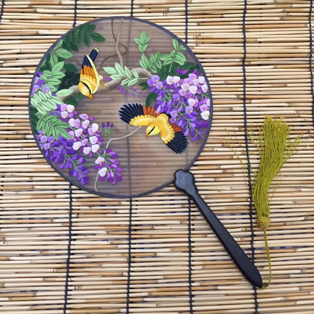 现代新中式装饰画油画居家酒店国潮客厅装饰画机器绣扇子