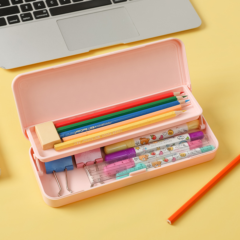 多功能中小学生笔袋双层收纳盒 儿童大容量铅笔盒简约文具盒图