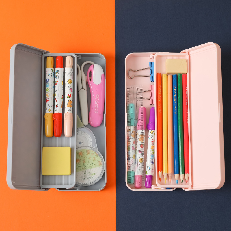 多功能中小学生笔袋双层收纳盒 儿童大容量铅笔盒简约文具盒产品图
