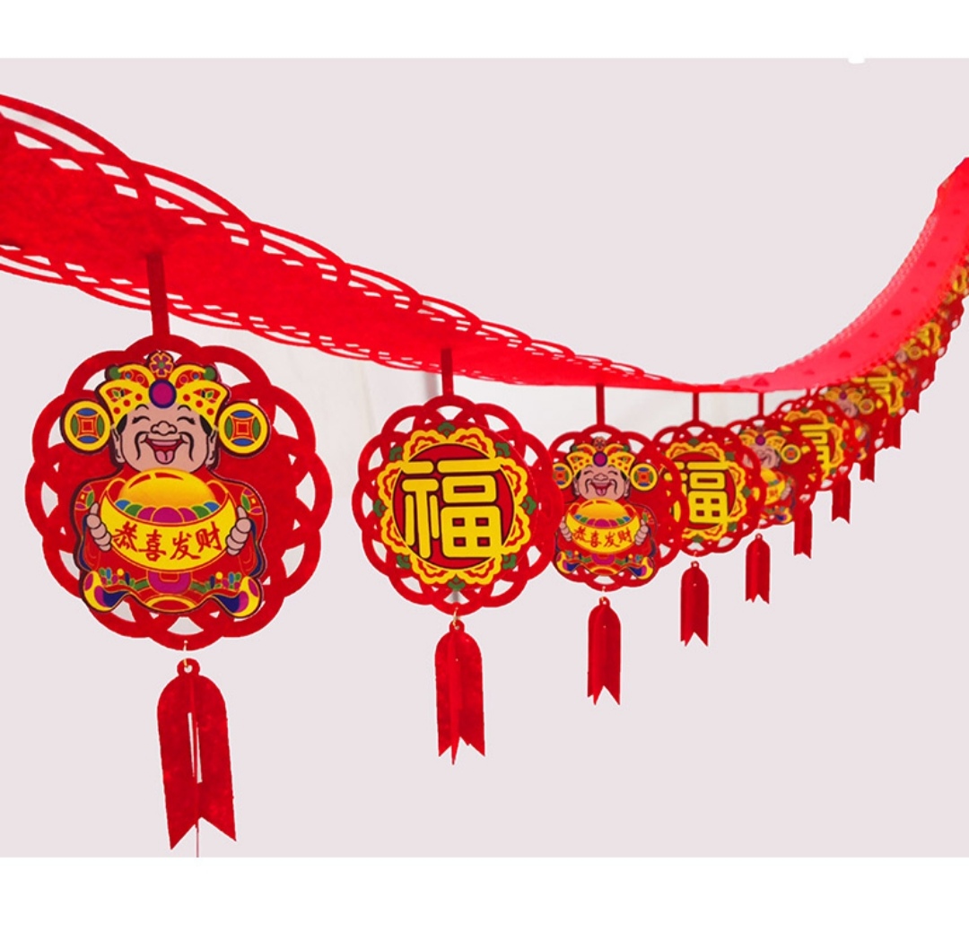 新年春节装饰拉花挂件吊旗布置福字立体挂件绒布立体福字吊饰客厅门挂饰商场酒店橱窗布置挂件乔迁新居吉祥挂饰开业布置吉祥吊饰细节图