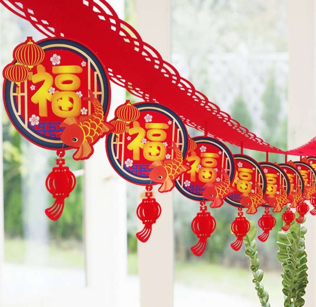 新年春节装饰拉花挂件吊旗布置福字立体挂件绒布立体福字吊饰客厅门挂饰商场酒店橱窗布置挂件乔迁新居吉祥挂饰开业布置吉祥吊饰