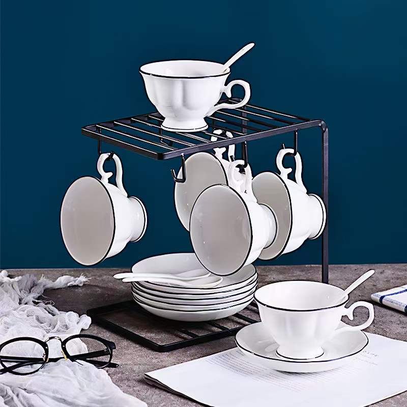 陶瓷杯陶瓷壶带架子咖啡具杯碟套装详情图2