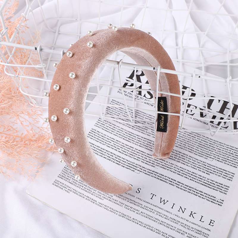 Flannelette Studded With Small Pearl Sponge Headband details Picture