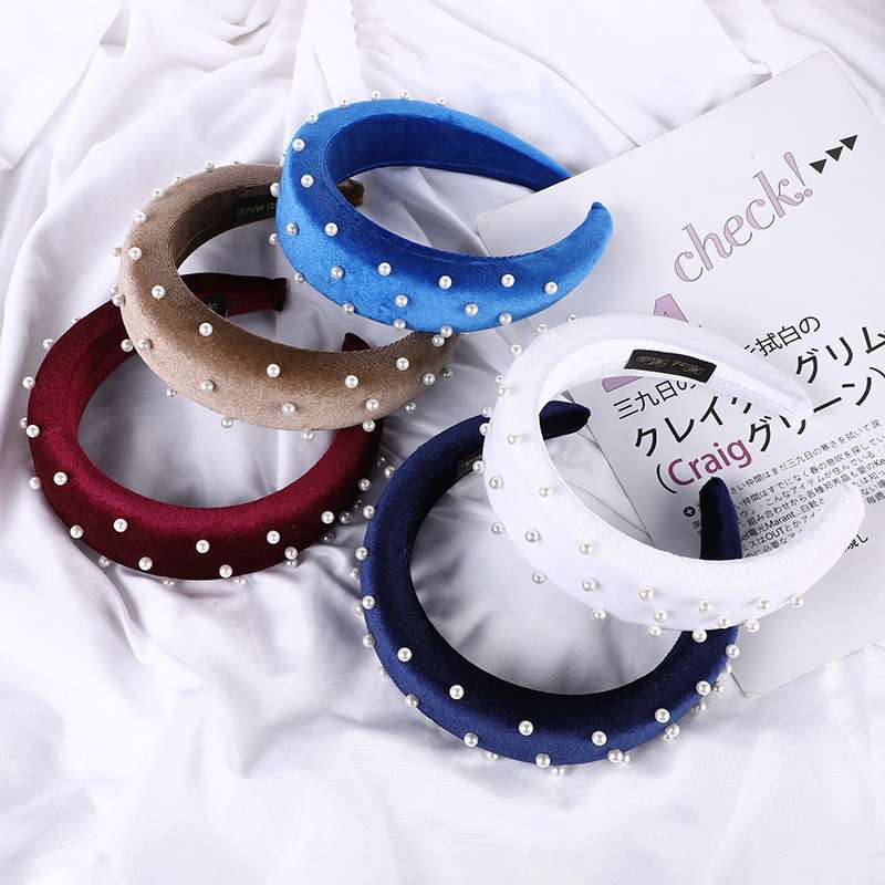 Flannelette Studded With Small Pearl Sponge Headband