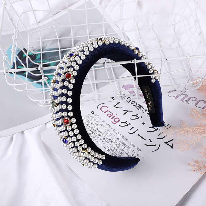 Velvet Studded Pearl And Drill Sponge Head Hoop European And American Style Head Buckle undefined