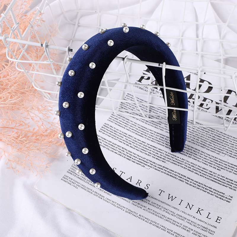 Flannelette Studded With Small Pearl Sponge Headband undefined