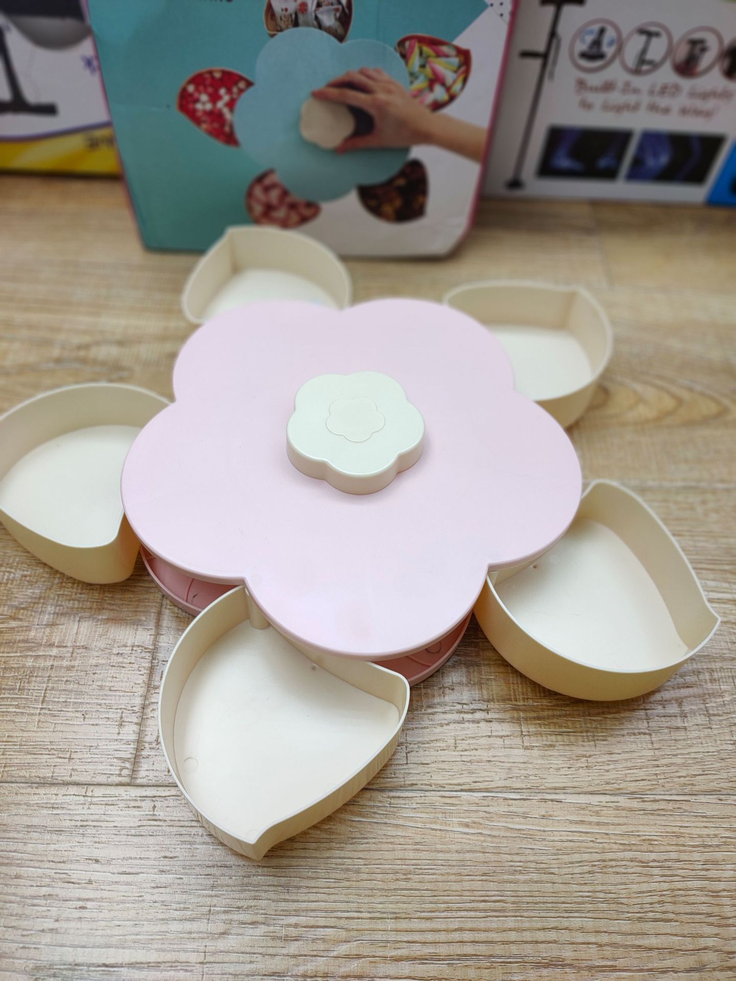 花漾旋转果盒 家用结婚塑料花型五格糖果盒详情图7