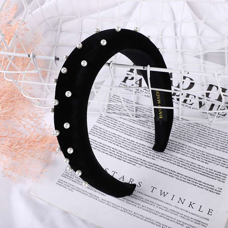 Flannelette Studded With Small Pearl Sponge Headband undefined