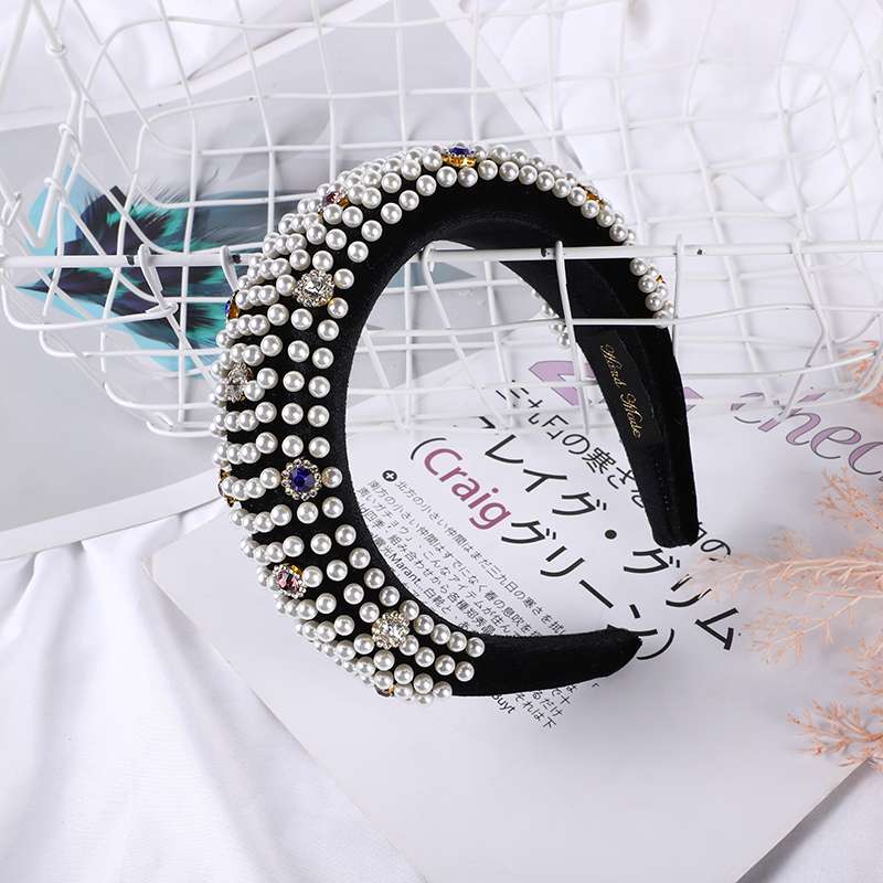 Velvet Studded Pearl And Drill Sponge Head Hoop European And American Style Head Buckle Item Picture