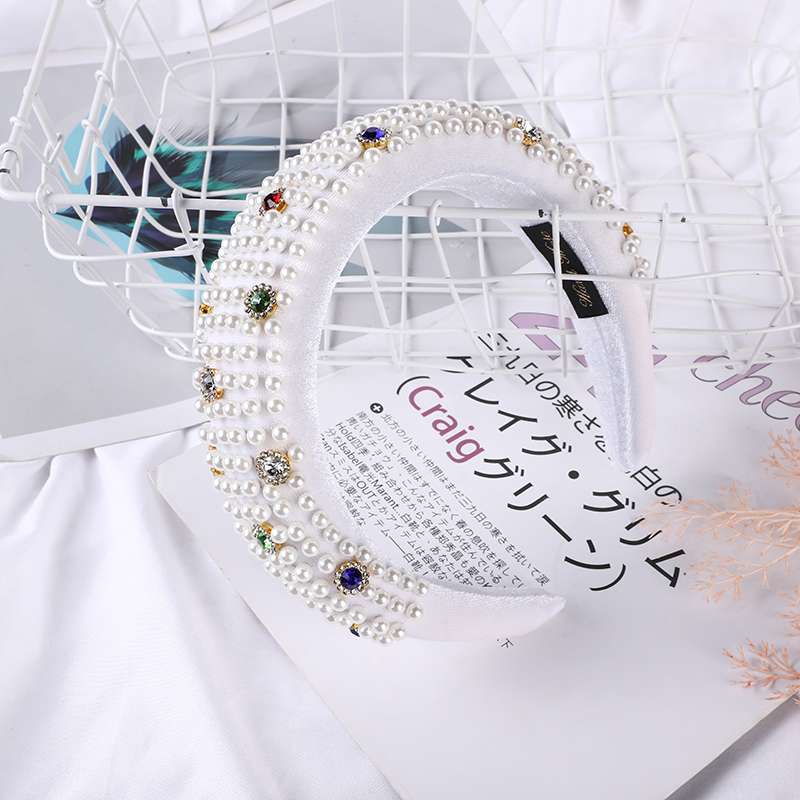 Velvet Studded Pearl And Drill Sponge Head Hoop European And American Style Head Buckle details Picture