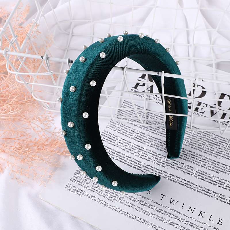 Flannelette Studded With Small Pearl Sponge Headband Item Picture