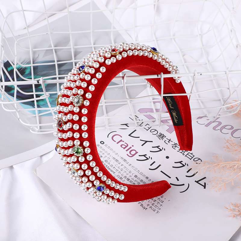 Velvet Studded Pearl And Drill Sponge Head Hoop European And American Style Head Buckle Specification drawing