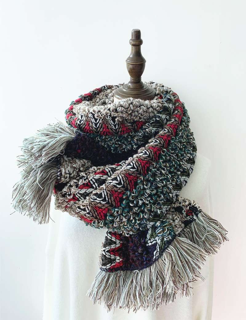 Otoño invierno étnica bufanda geométrica color flecos vintage punto engrosado chal mujer boho chic viajes detail image 2
