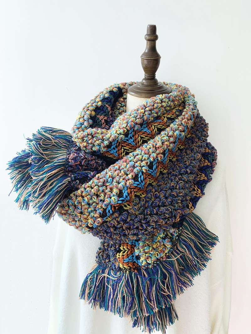 Otoño invierno étnica bufanda geométrica color flecos vintage punto engrosado chal mujer boho chic viajes undefined