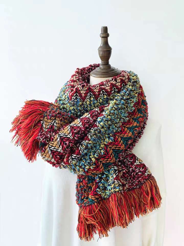 Otoño invierno étnica bufanda geométrica color flecos vintage punto engrosado chal mujer boho chic viajes detail image 5