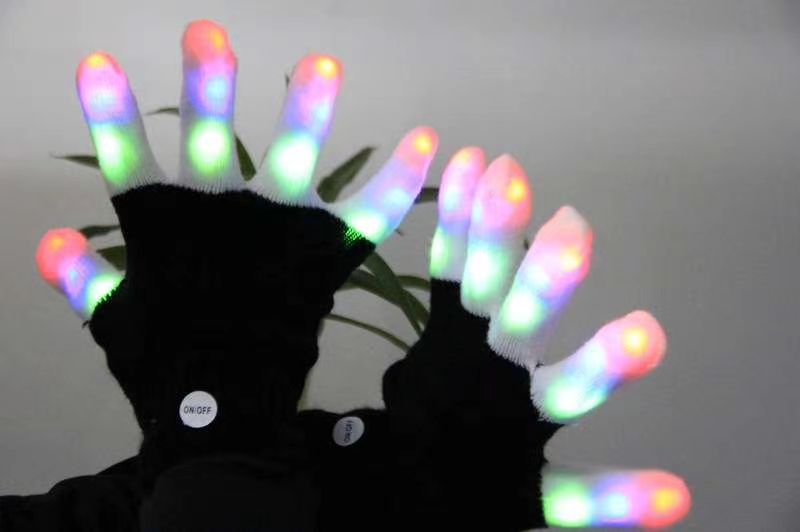 圣诞节礼物万圣节七彩闪光手套彩虹发光手套LED手套荧光舞蹈手套详情图6