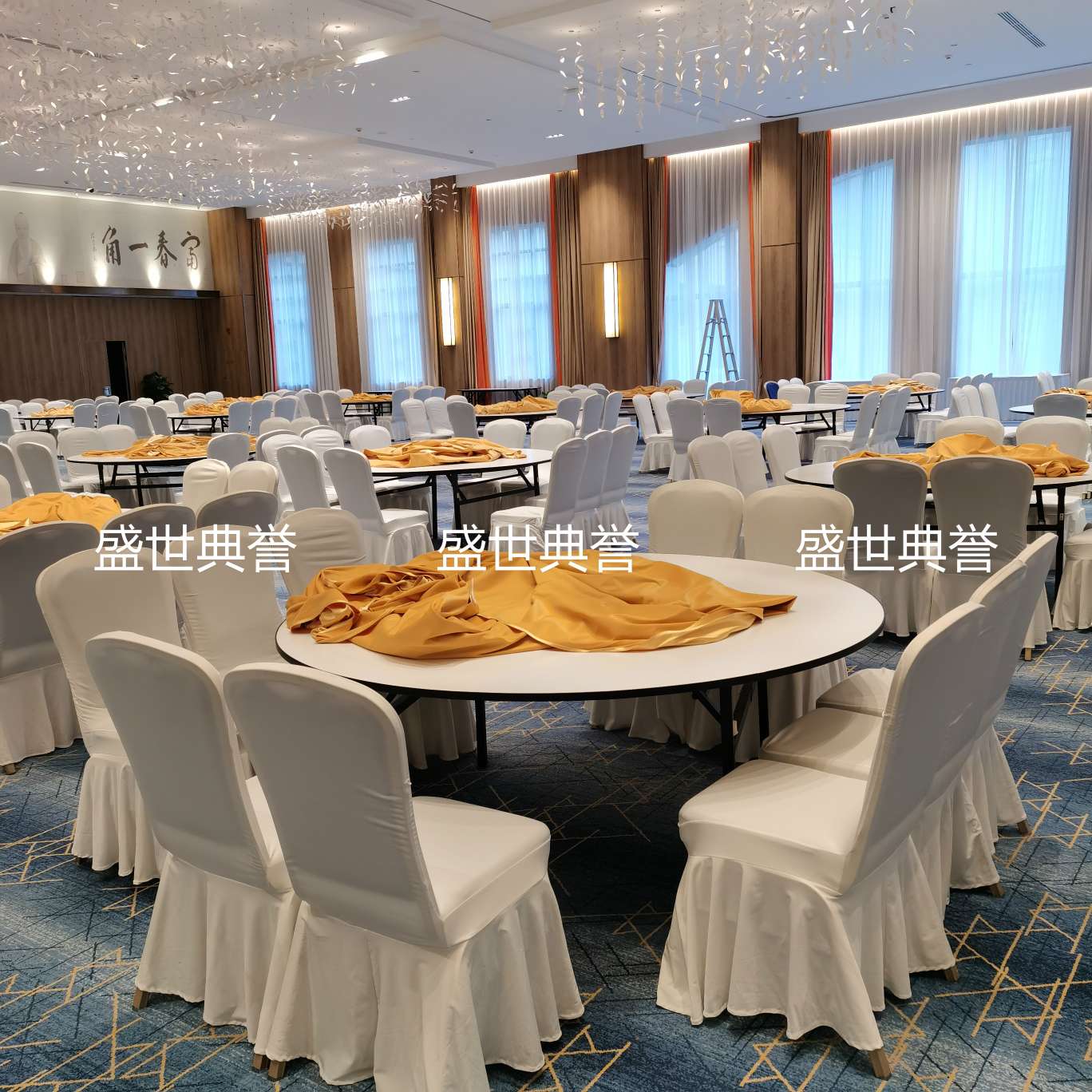 九江国际酒店宴会厅布草定做欧式婚礼白色椅套婚宴加厚弹力椅套细节图