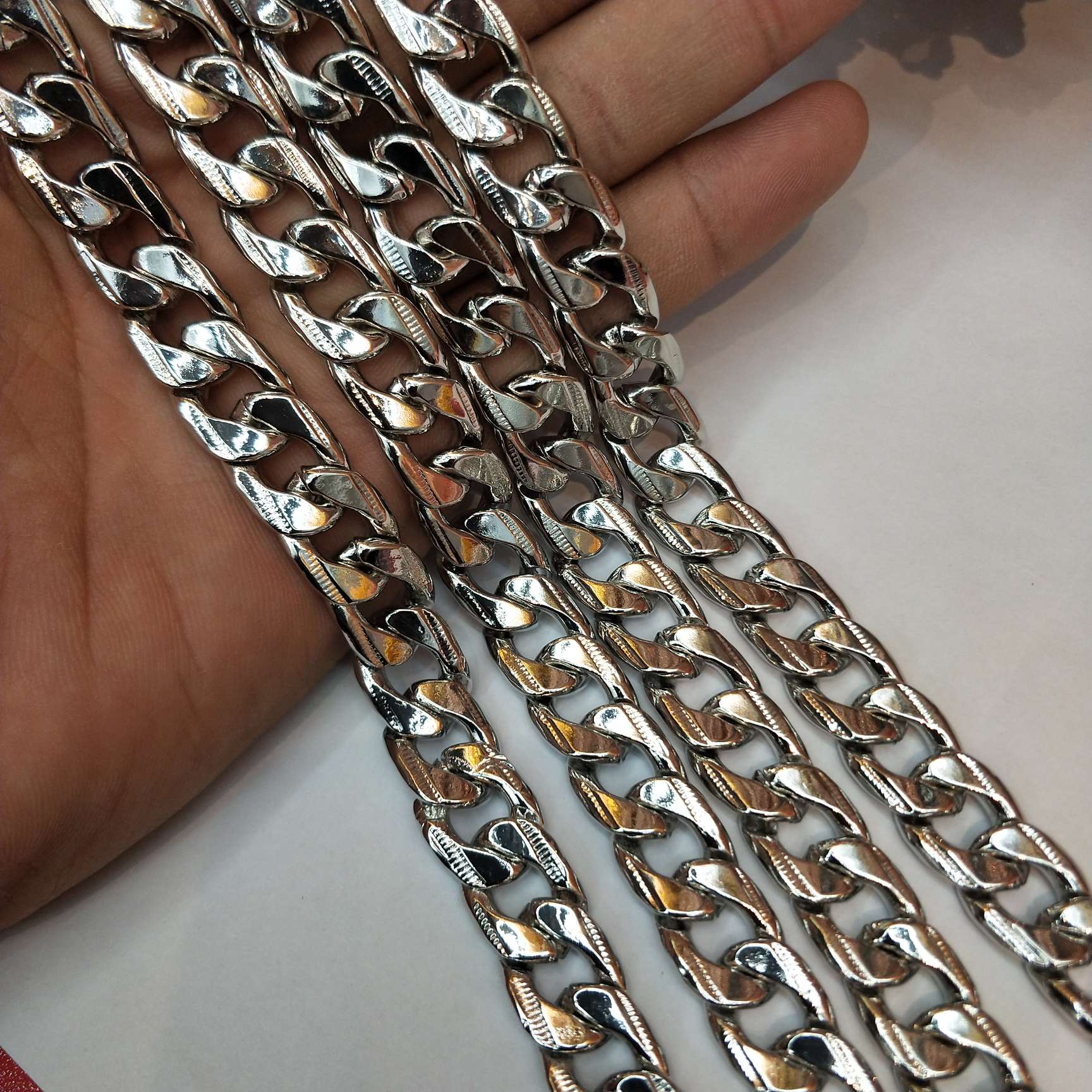 NK iron chain flat surface 10mm wide electroplated white K necklace for men