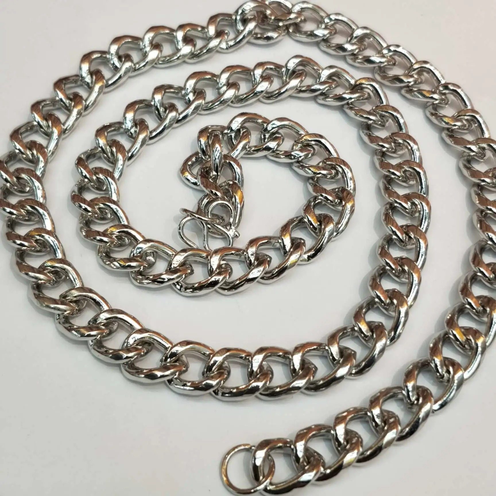 NK round grinding chain 9 mm wide and 55 cm long electroplated white K necklace detail image 4