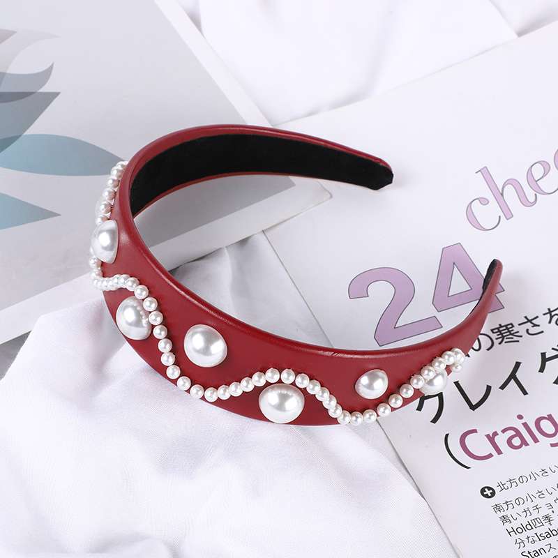 Leather Studded Pearl Headband Item Picture