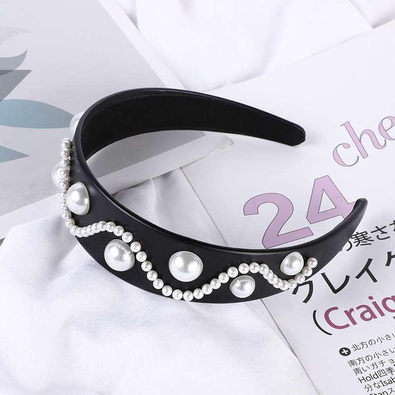 Leather Studded Pearl Headband undefined