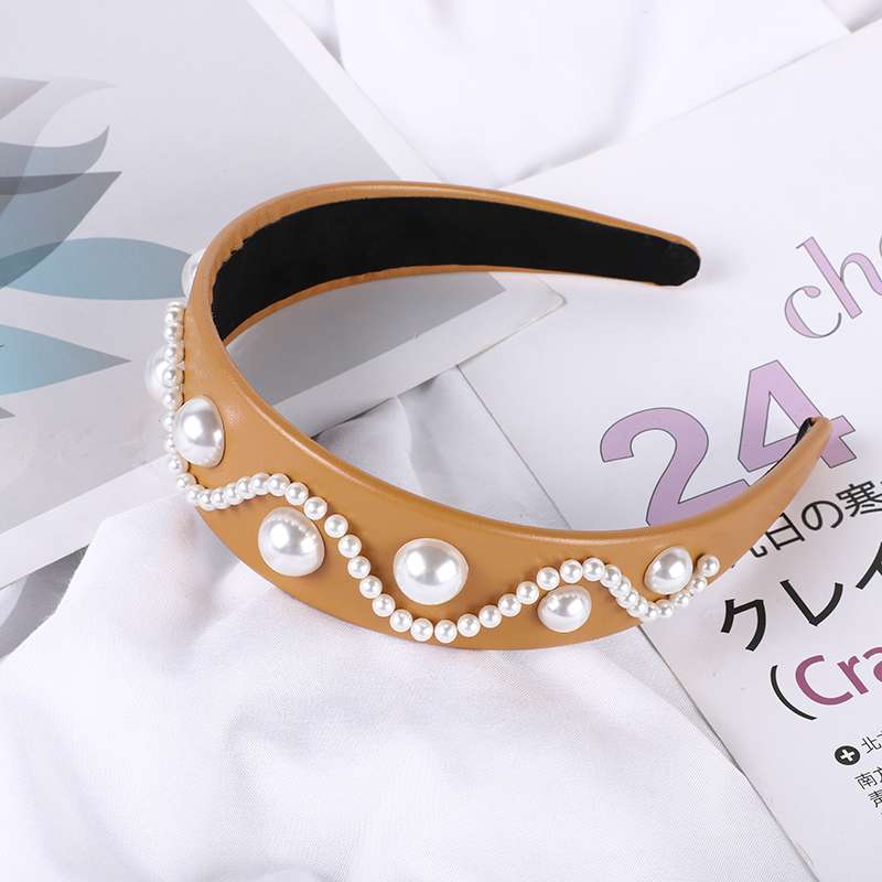 Leather Studded Pearl Headband undefined