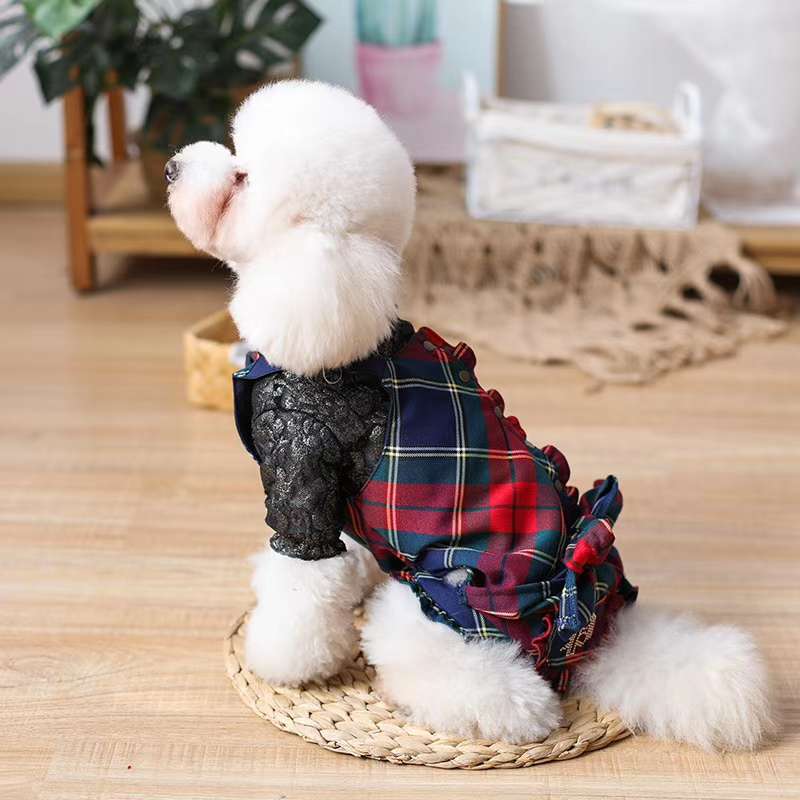 宠物宝宝新款衣服！格子外套带高领假两件套装！