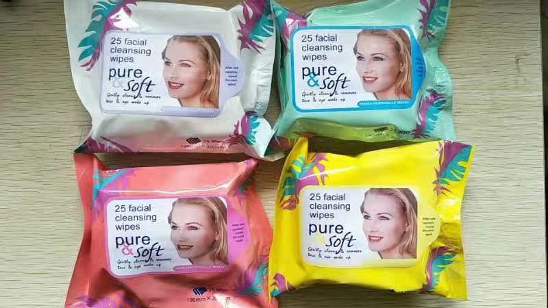 卸妆 美容 上妆湿巾，一包25抽，12包一个内盒，一箱144包，粉色，蓝色，白色，黄色混装详情图1