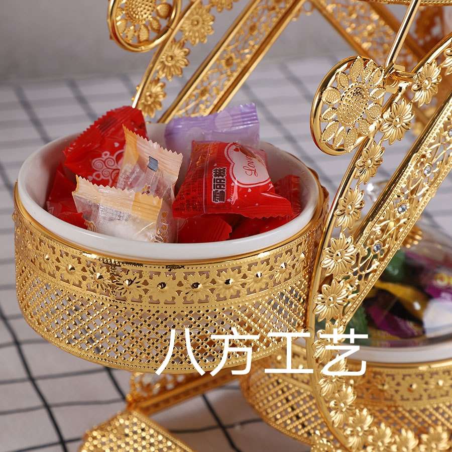 Wholesale Middle East Nordic Hollowed Out Four Bars Candy Rack Iron Ceramic Bowl Plastic Lid Specification drawing