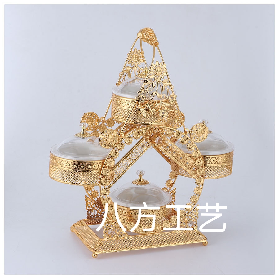 Wholesale Middle East Nordic Hollowed Out Four Bars Candy Rack Iron Ceramic Bowl Plastic Lid Item Picture