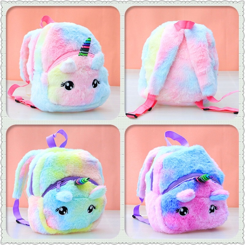 Plush toy schoolbag, unicorn backpack, backpack, furry unicorn schoolbag, children's cartoon bag Item Picture