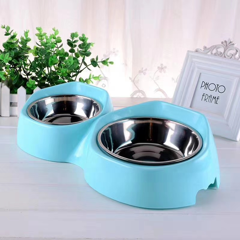 宝宝不锈钢碗/寵物用品食碗/寵物雙碗食碗白底实物图