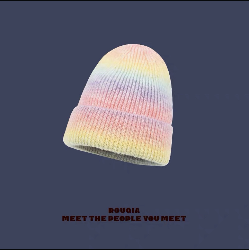The new cashmere knitted cap is the same as the rainbow gradient warm woolen cap worn by Han Huohuo. It's a trendy and sweet look Specification image
