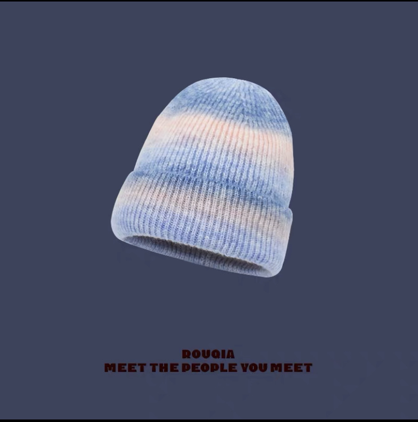 The new cashmere knitted cap is the same as the rainbow gradient warm woolen cap worn by Han Huohuo. It's a trendy and sweet look detail image 9