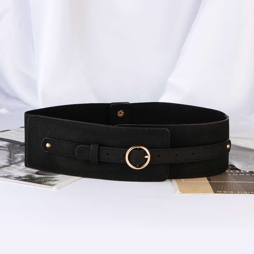 Factory Direct Sales Round Buckle Metal Women's Belt Elastic Elastic Belt Waist Seal New Fashion Trend All Kinds Of Belt Elastic details Picture