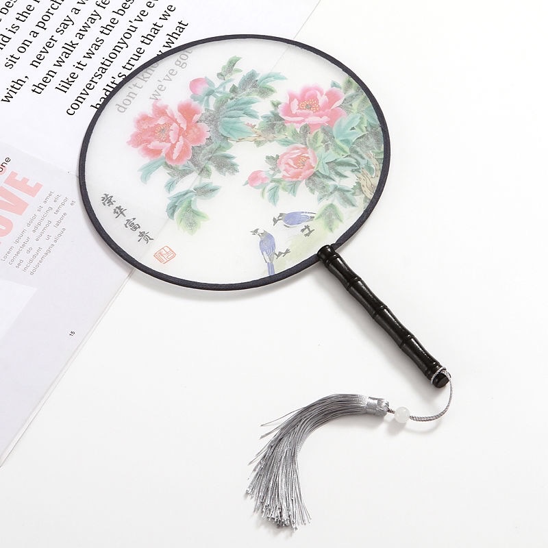 半透明中国风宫廷扇子汉服古风舞蹈团扇表演仿真丝详情图6