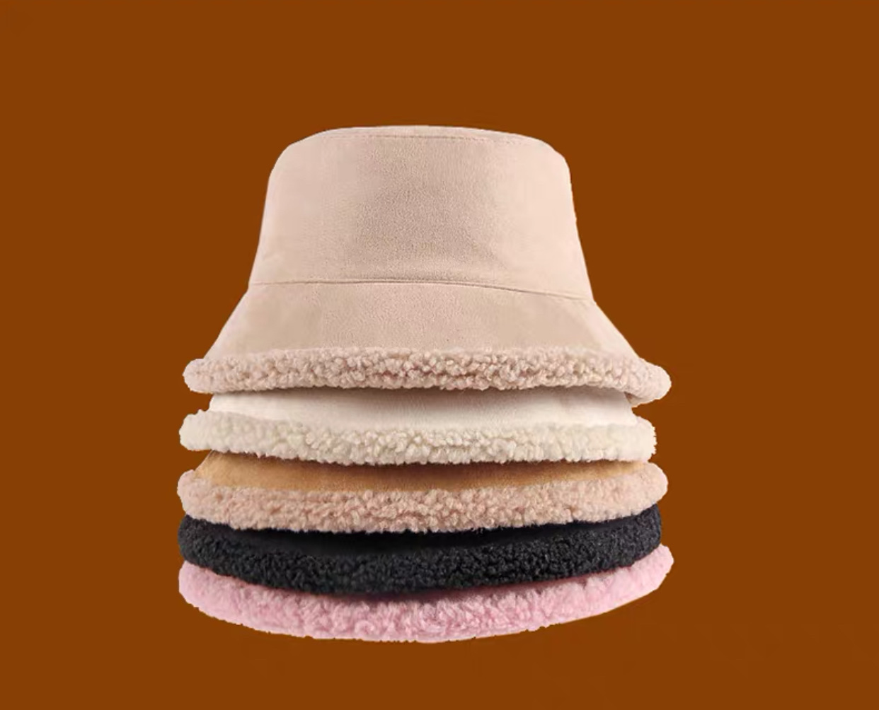 A new Japanese double-sided wearable suede fisherman's hat for women's autumn and winter, featuring a sheepskin warm basin hat and a scarf set detail image 6