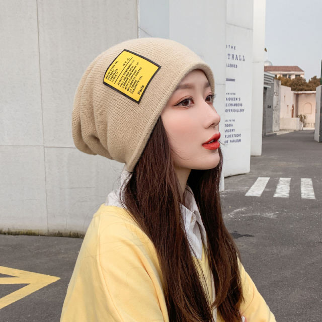 Women's autumn and winter patchwork knitted hat, warm ear-protecting headgear, cold hat, ins versatile, Korean-style casual woolen hat Specification image