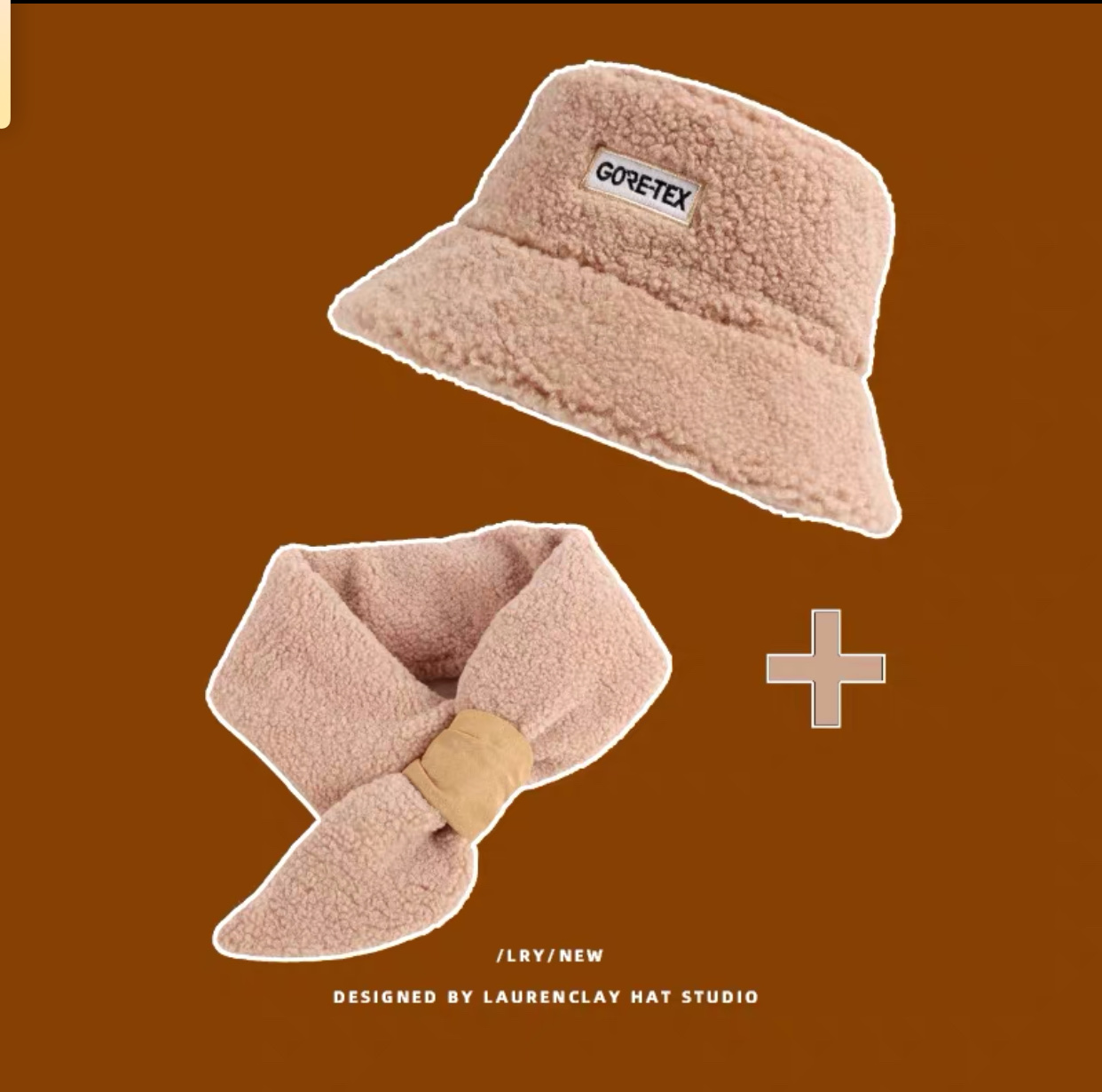 A new Japanese double-sided wearable suede fisherman's hat for women's autumn and winter, featuring a sheepskin warm basin hat and a scarf set Item Picture